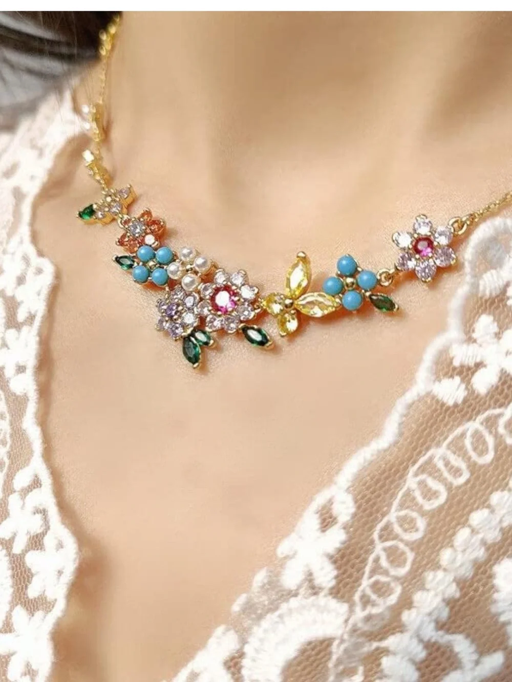 kate spade Gold Floral Collar Necklace with Turquoise, Pink and Green Accents